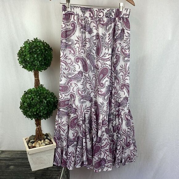 Ann Taylor Paisley Print White & Pink A Line Maxi Full Length Skirt S - Picture 3 of 7